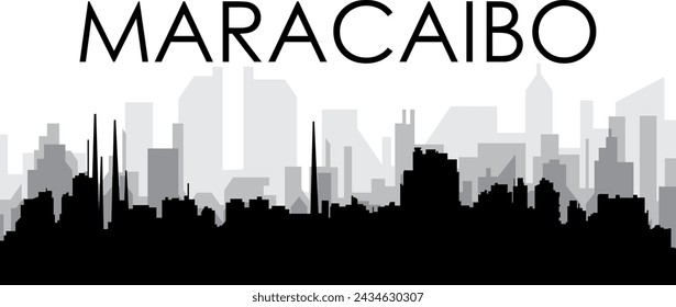 Black cityscape skyline panorama with gray misty city buildings background of MARACAIBO, VENEZUELA