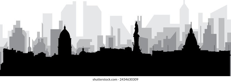 Black cityscape skyline panorama with gray misty city buildings background of LA PAZ, BOLIVIA