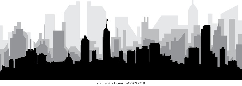 Black cityscape skyline panorama with gray misty city buildings background of MEDELLÍN, COLOMBIA