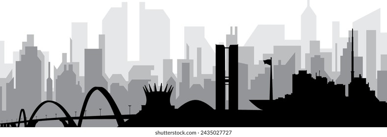 Black cityscape skyline panorama with gray misty city buildings background of BRASÍLIA, BRAZIL