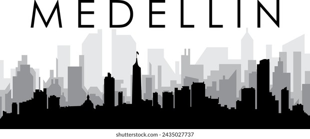 Black cityscape skyline panorama with gray misty city buildings background of MEDELLÍN, COLOMBIA