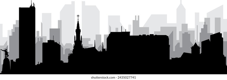 Schwarzes Stadtbild-Skyline-Panorama mit grauen nebligen Stadtgebäuden Hintergrund von CALI, KOLUMBIEN