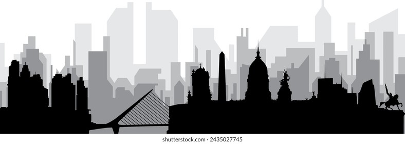 Black cityscape skyline panorama with gray misty city buildings background of BUENOS AIRES, ARGENTINA