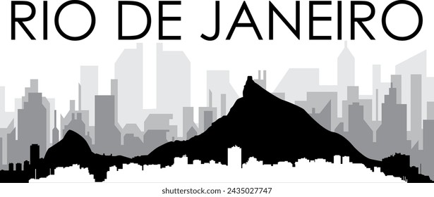 Black cityscape skyline panorama with gray misty city buildings background of RIO DE JANEIRO, BRAZIL