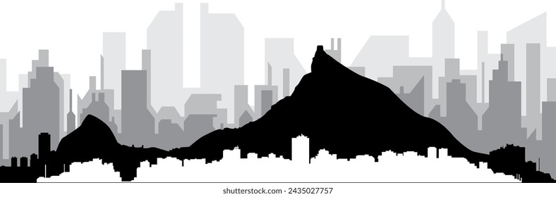 Black cityscape skyline panorama with gray misty city buildings background of RIO DE JANEIRO, BRAZIL