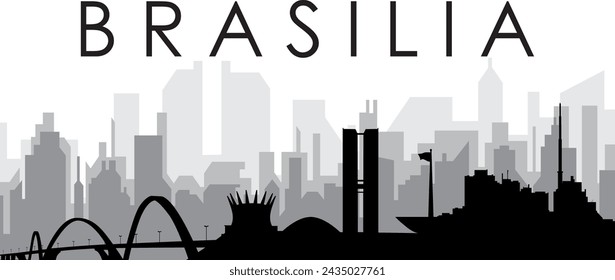 Black cityscape skyline panorama with gray misty city buildings background of BRASÍLIA, BRAZIL