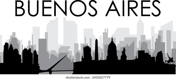 Black cityscape skyline panorama with gray misty city buildings background of BUENOS AIRES, ARGENTINA