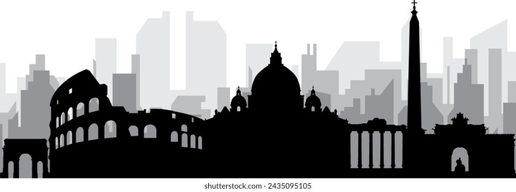 Black cityscape skyline panorama with gray misty city buildings background of ROME (ROMA), ITALY