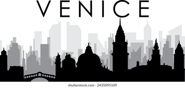 Black cityscape skyline panorama with gray misty city buildings background of VENICE (VENEZIA), ITALY