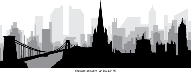 Black cityscape skyline panorama with gray misty city buildings background of BRISTOL, UNITED KINGDOM