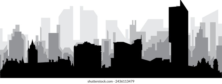 Black cityscape skyline panorama with gray misty city buildings background of MANCHESTER, UNITED KINGDOM