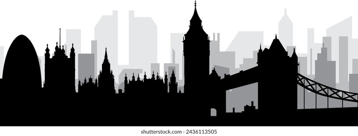 Black cityscape skyline panorama with gray misty city buildings background of LONDON, UNITED KINGDOM