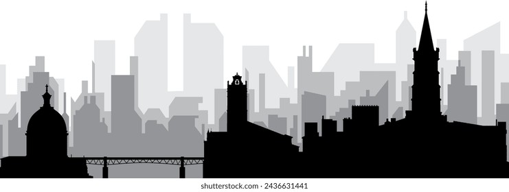 Black cityscape skyline panorama with gray misty city buildings background of TOULOUSE, FRANCE