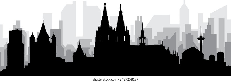 Black cityscape skyline panorama with gray misty city buildings background of COLOGNE, GERMANY