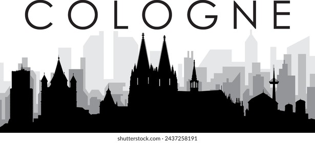 Black cityscape skyline panorama with gray misty city buildings background of COLOGNE, GERMANY