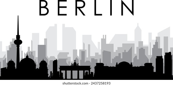 Black cityscape skyline panorama with gray misty city buildings background of BERLIN, GERMANY