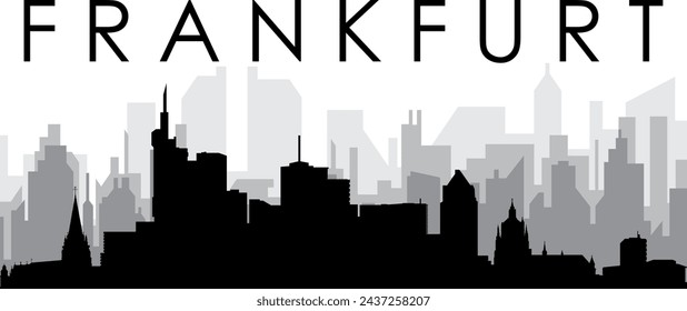 Black cityscape skyline panorama with gray misty city buildings background of FRANKFURT, GERMANY