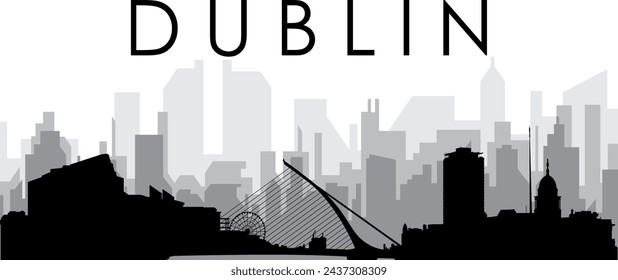 Black cityscape skyline panorama with gray misty city buildings background of DUBLIN, IRELAND