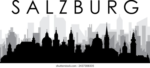 Black cityscape skyline panorama with gray misty city buildings background of SALZBURG, AUSTRIA