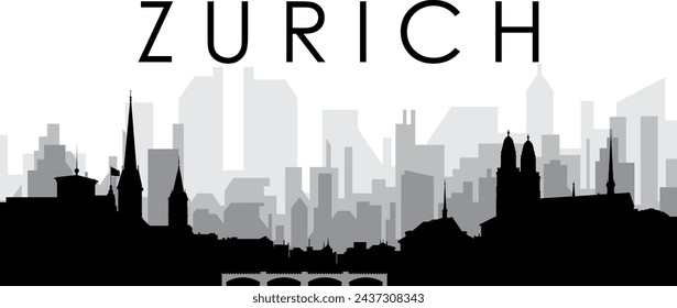 Black cityscape skyline panorama with gray misty city buildings background of ZURICH, SWITZERLAND