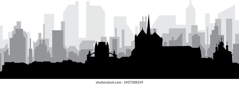Black cityscape skyline panorama with gray misty city buildings background of GENEVA, SWITZERLAND