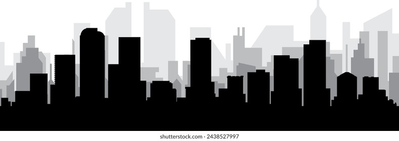 Black cityscape skyline panorama with gray misty city buildings background of DENVER, USA