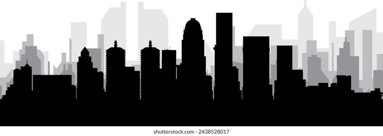 Black cityscape skyline panorama with gray misty city buildings background of LOUISVILLE, USA