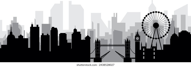 Black cityscape skyline panorama with gray misty city buildings background of LONDON, UK