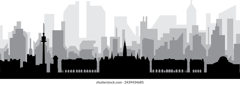 Black cityscape skyline panorama with gray misty city buildings background of VIENNA, AUSTRIA