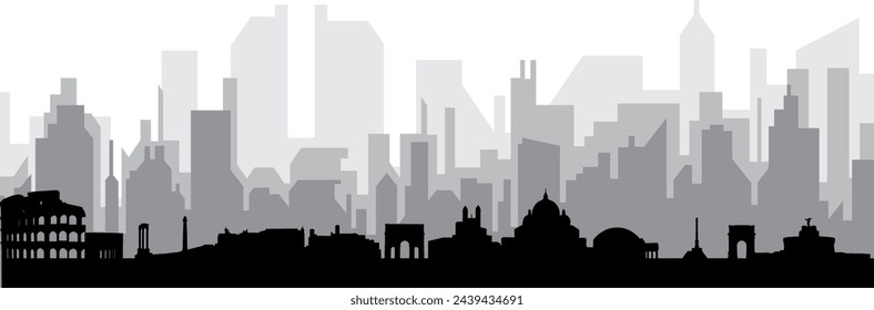 Black cityscape skyline panorama with gray misty city buildings background of ROME, ITALY