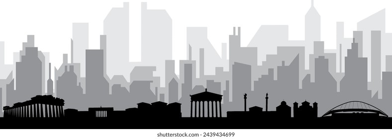 Black cityscape skyline panorama with gray misty city buildings background of ATHENS, GREECE