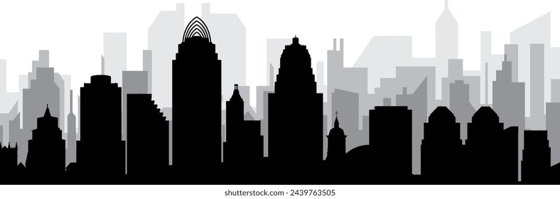 Black cityscape skyline panorama with gray misty city buildings background of CINCINNATI, USA