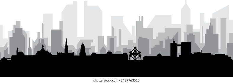 Black cityscape skyline panorama with gray misty city buildings background of BRUSSELS, BELGIUM