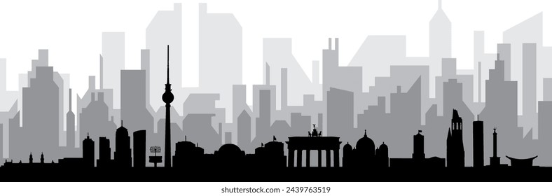 Black cityscape skyline panorama with gray misty city buildings background of BERLIN, GERMANY