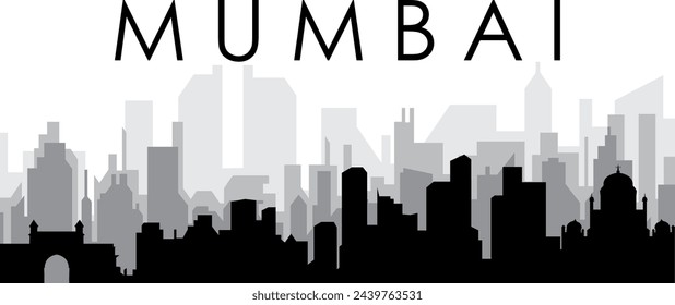 Black cityscape skyline panorama with gray misty city buildings background of MUMBAI, INDIA