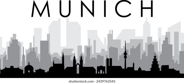 Black cityscape skyline panorama with gray misty city buildings background of MUNICH, GERMANY