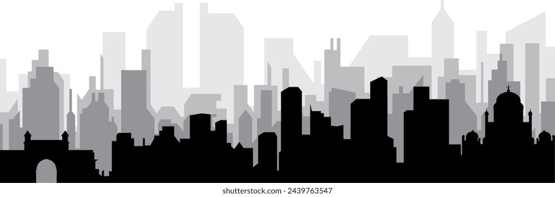 Black cityscape skyline panorama with gray misty city buildings background of MUMBAI, INDIA