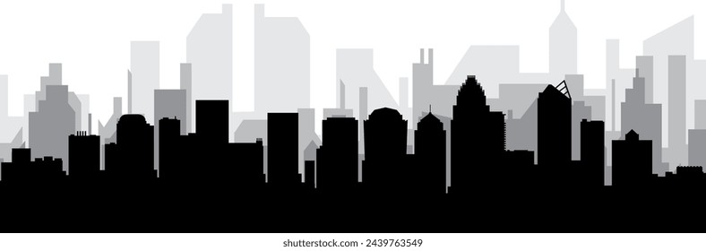 Black cityscape skyline panorama with gray misty city buildings background of CHARLOTTE, USA