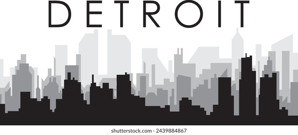 Black cityscape skyline panorama with gray misty city buildings background of DETROIT, UNITED STATES