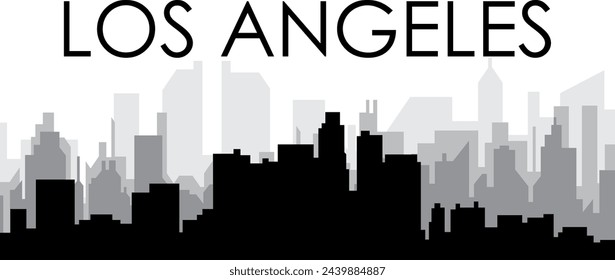 Black cityscape skyline panorama with gray misty city buildings background of LOS ANGELES, UNITED STATES