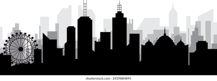 Black cityscape skyline panorama with gray misty city buildings background of MELBOURNE, AUSTRALIA