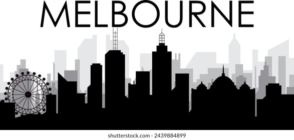 Black cityscape skyline panorama with gray misty city buildings background of MELBOURNE, AUSTRALIA