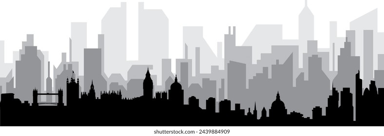 Paisaje urbano negro panorama con edificios de ciudad gris brumoso fondo de LONDRES, REINO UNIDO