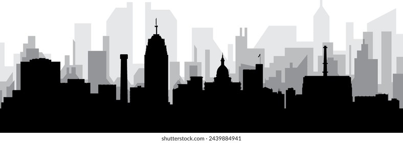 Black cityscape skyline panorama with gray misty city buildings background of LANSING, UNITED STATES