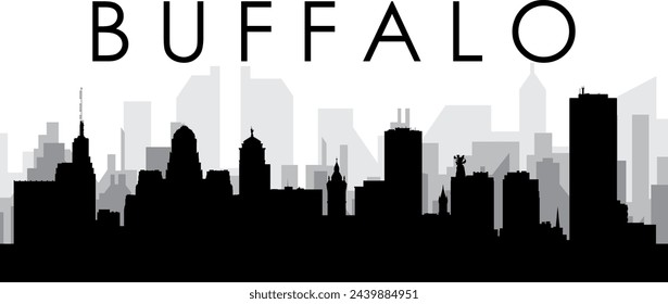 Black cityscape skyline panorama with gray misty city buildings background of BUFFALO, UNITED STATES