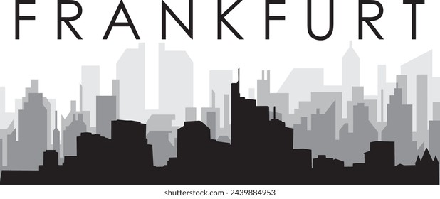 Black cityscape skyline panorama with gray misty city buildings background of FRANKFURT, GERMANY