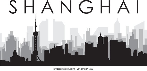 Panorama del horizonte de la ciudad negra con los edificios brumosos grises de la ciudad de fondo de SHANGHAI, CHINA