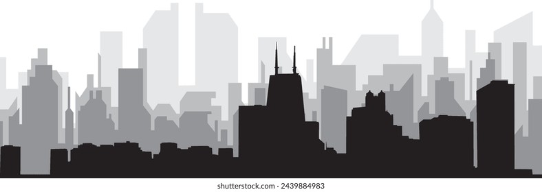 Black cityscape skyline panorama with gray misty city buildings background of CHICAGO, UNITED STATES