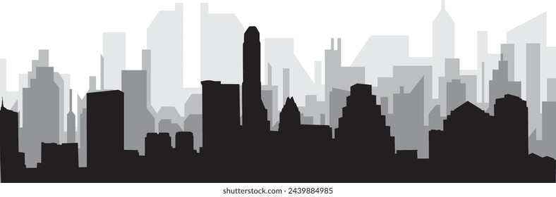 Black cityscape skyline panorama with gray misty city buildings background of AUSTIN, UNITED STATES