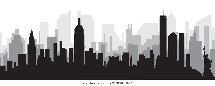 Black cityscape skyline panorama with gray misty city buildings background of NEW YORK, UNITED STATES